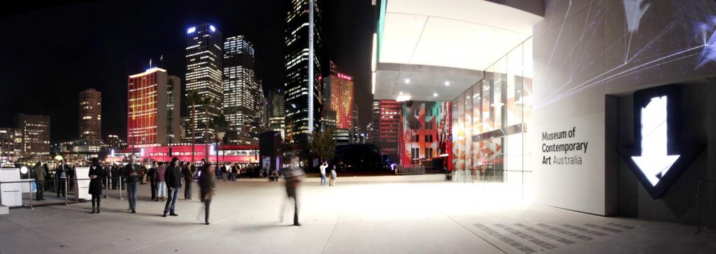 Entrance to the Museum of Contemporary Art, nighttime