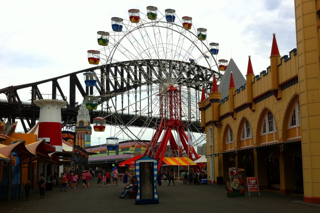 Luna Park ferris wheel framed against the Harbour Bridge