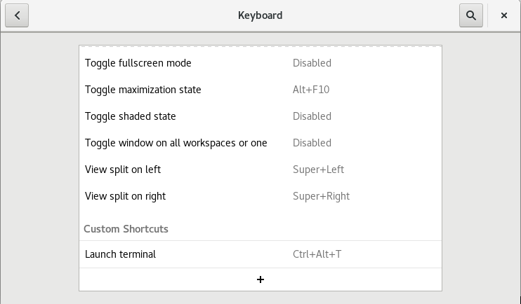 Screenshot of the GNOME keyboard shortcut dialog