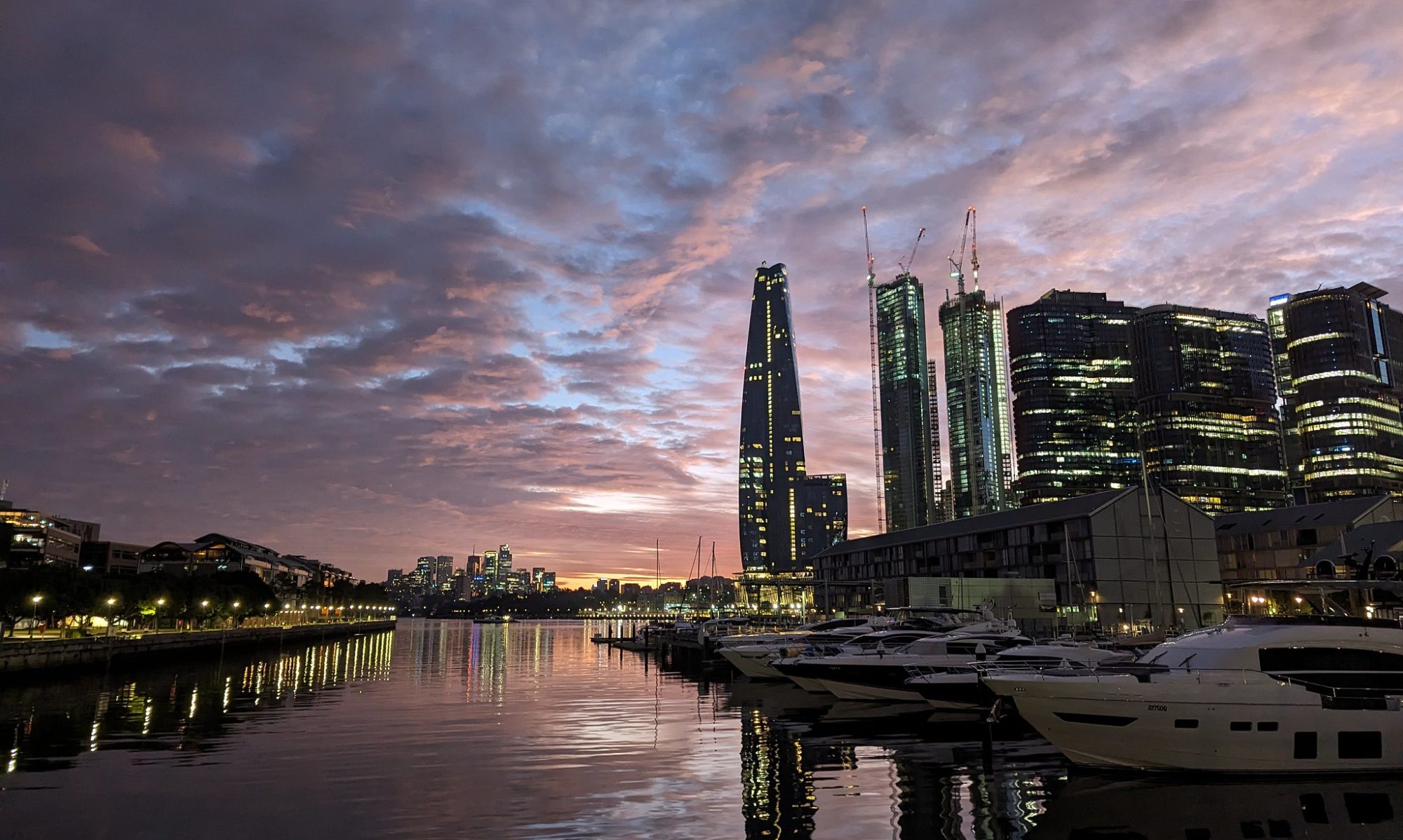 Pyrmont and Barangaroo, Sydney, just before dawn.